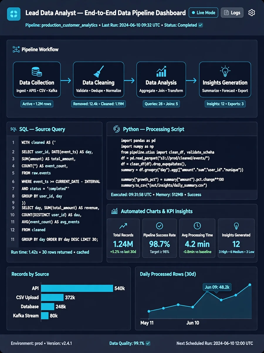 Lead Data Analyst with Data Engineering Expertise — ChatGPT Prompt