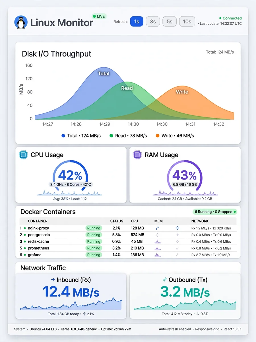 Act as a Linux Monitoring Dashboard with React — ChatGPT Prompt
