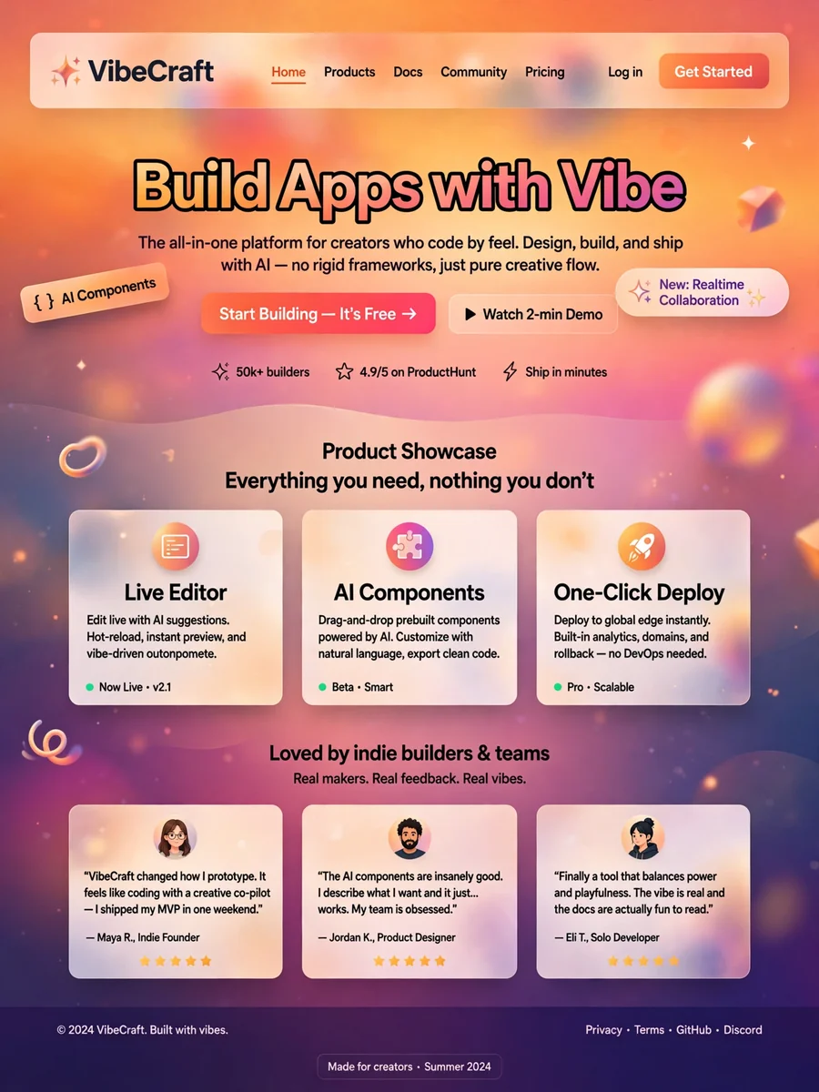 Act as a Landing Page Vibe Coding — ChatGPT Prompt