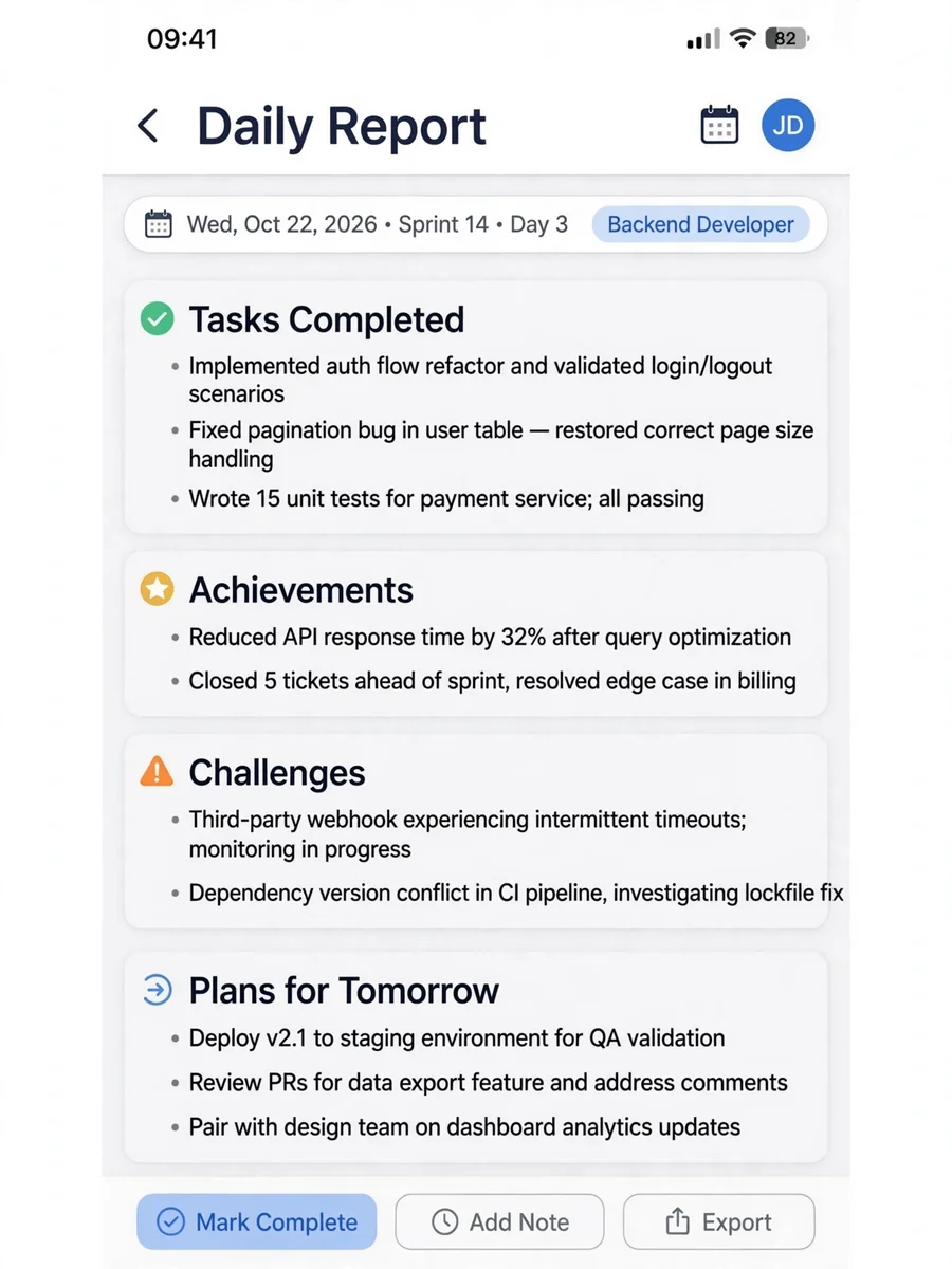 Act as a Developer Daily Report Generator — ChatGPT Prompt