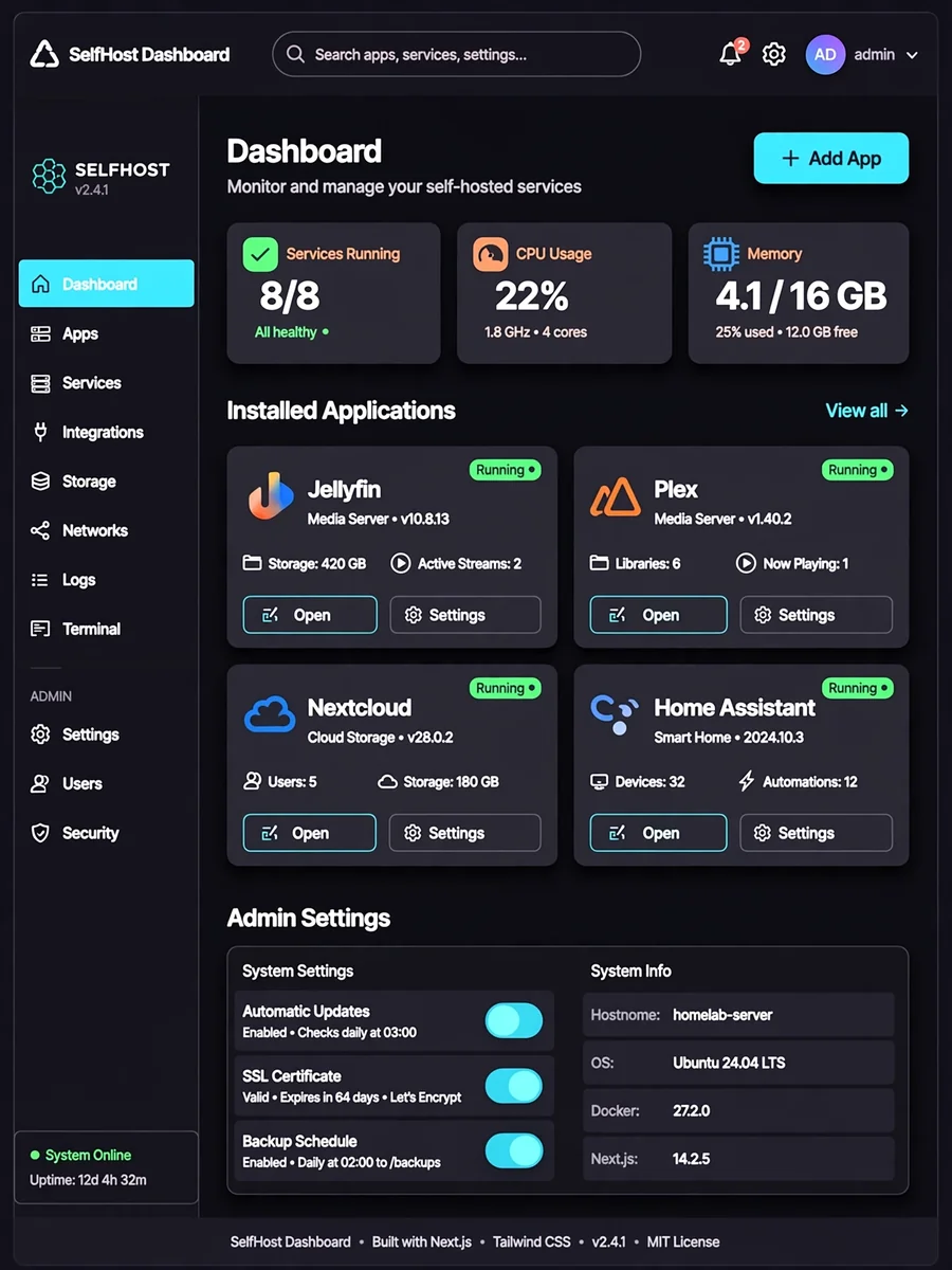Build a Self-Hosted App Dashboard with Next.js — ChatGPT Prompt
