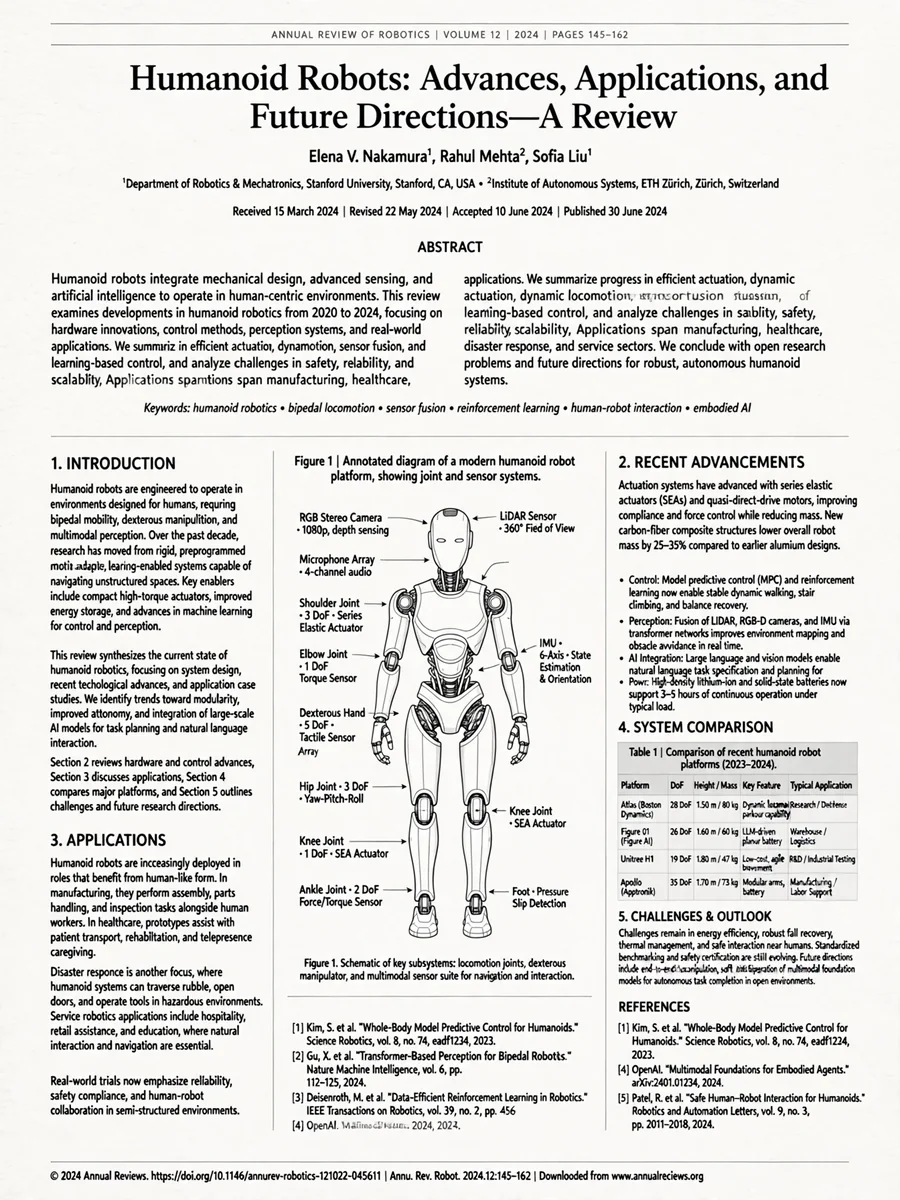Act as a Graduate-Level Review Paper on Humanoid Robots — ChatGPT Prompt