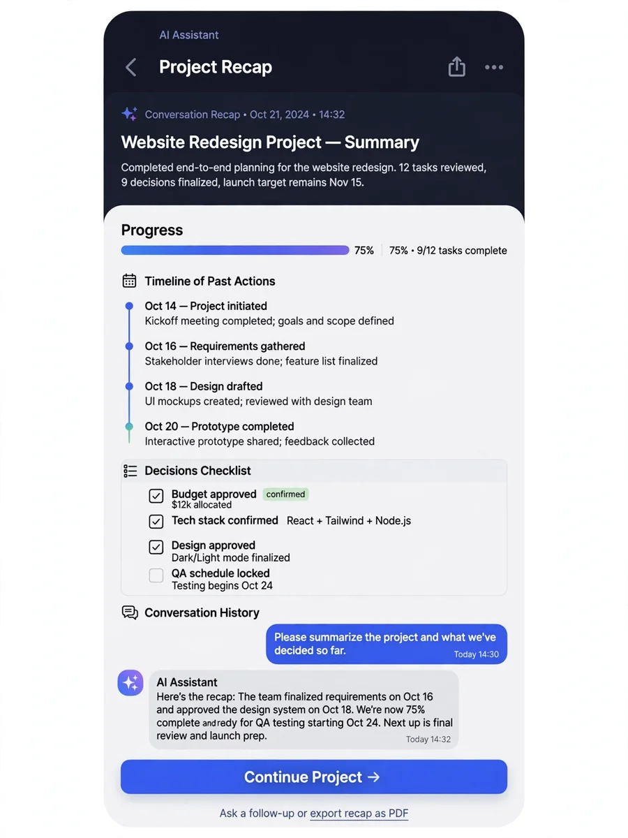 Act as a Continue and Recap Assistant — ChatGPT Prompt