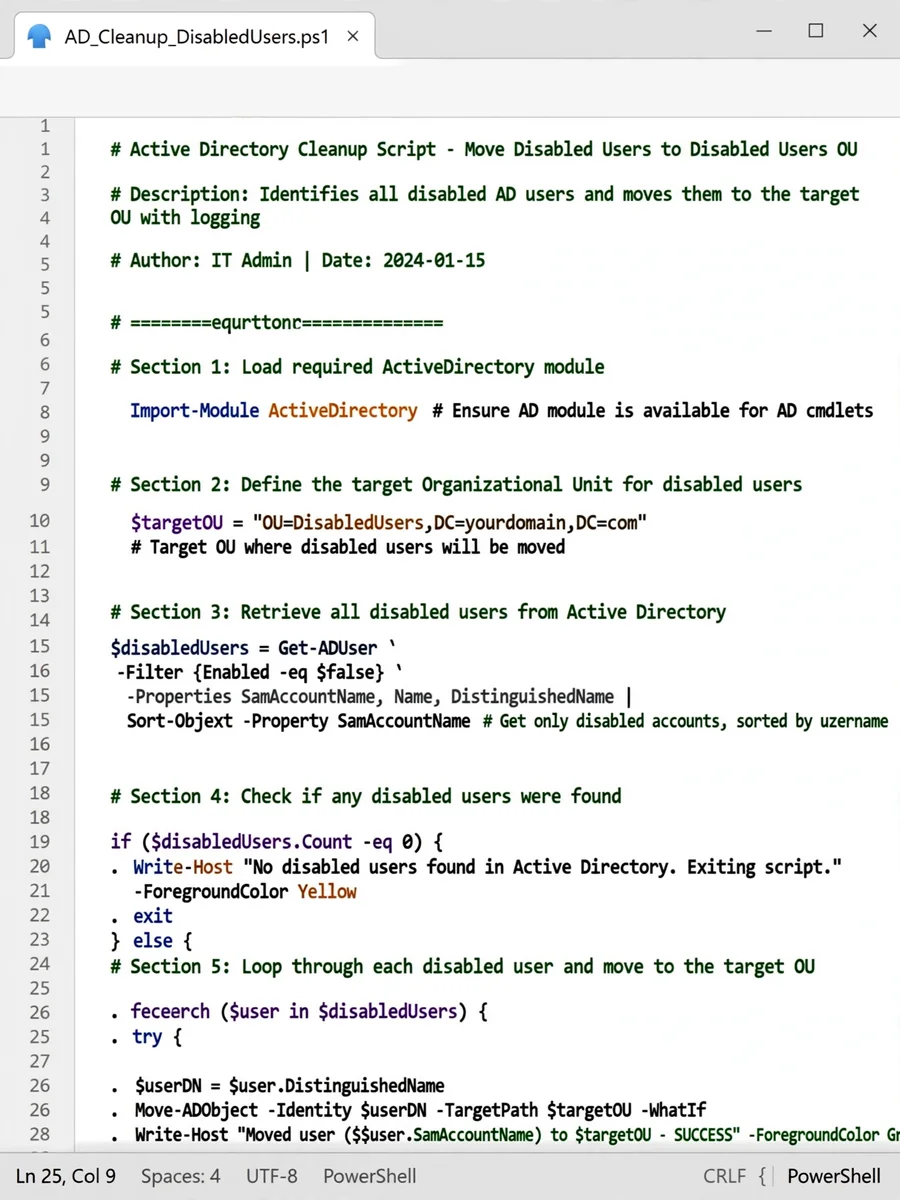 PowerShell Script to Move Disabled AD Users to Specific OU — ChatGPT Prompt