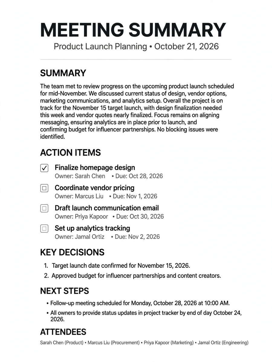 Act as a Default Meeting Summary — ChatGPT Prompt