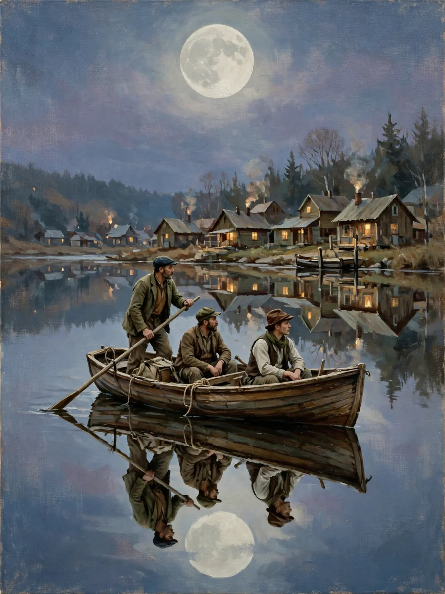Serene Evening Rowboat Scene in Illustrative Realism — ChatGPT Prompt