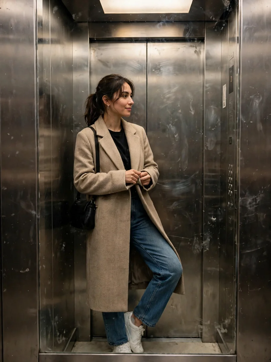 Act as an Elevator Mirror OOTD (full-body) — ChatGPT Prompt