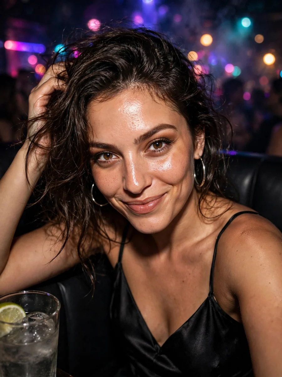 Nightclub Booth Flash (half-body, party candids) — ChatGPT Prompt