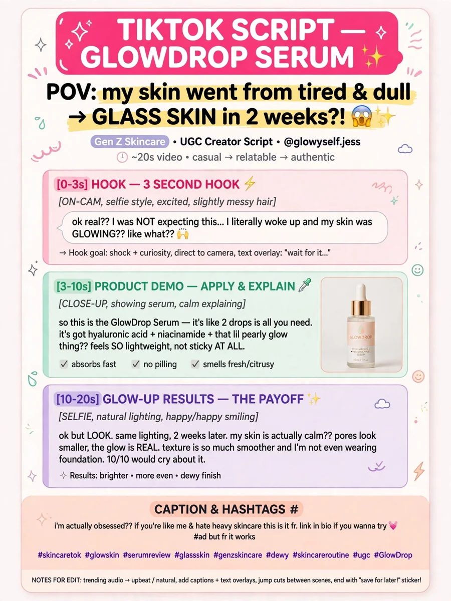 UGC-Style TikTok Script Generator for Gen Z Skincare — ChatGPT Prompt