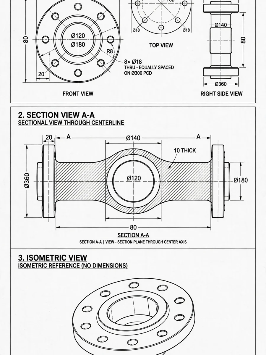 3D Mechanical Part Image to Technical Drawing Conversion — ChatGPT Prompt