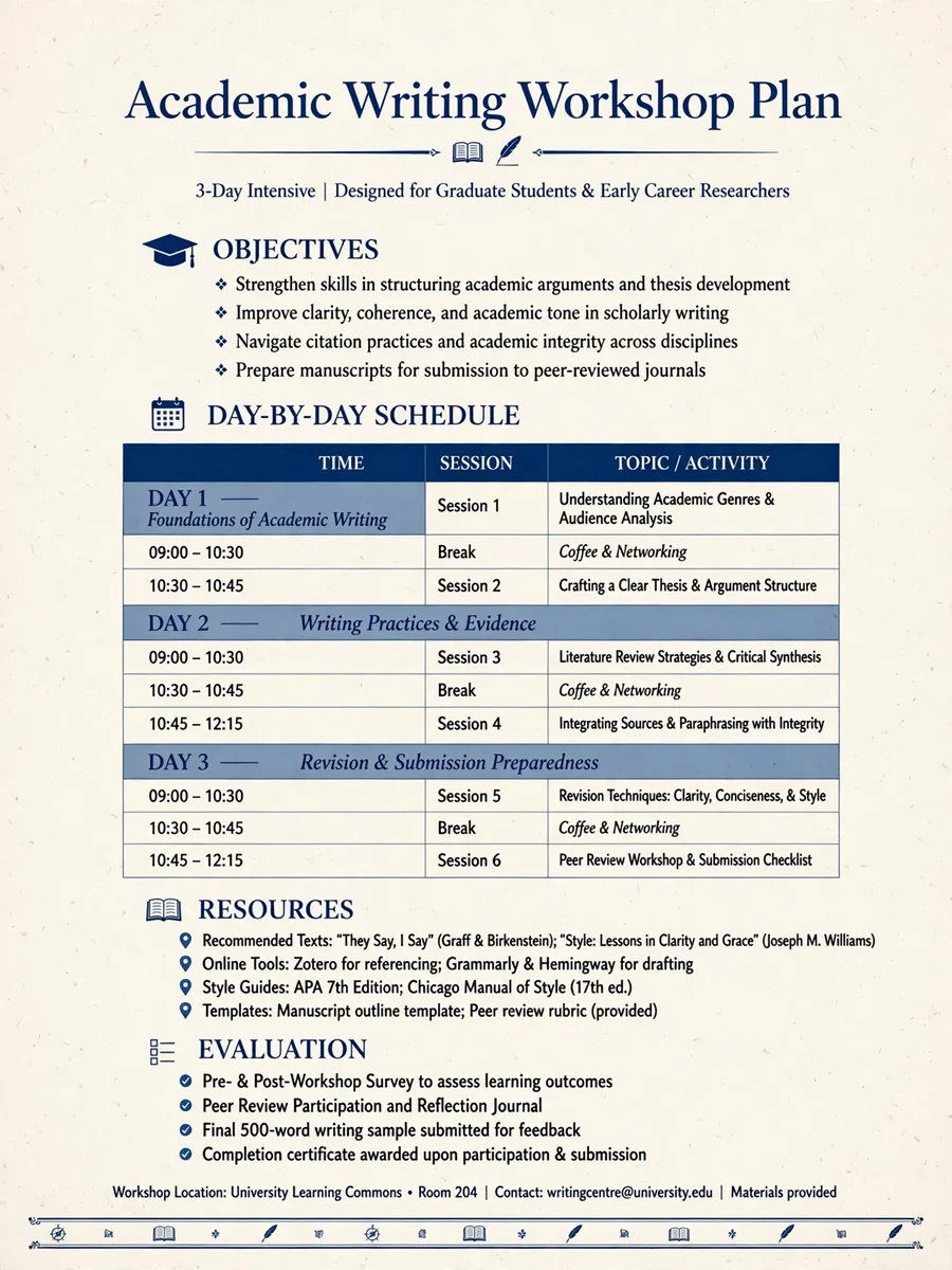 Act as an Academic Writing Workshop Plan — ChatGPT Prompt