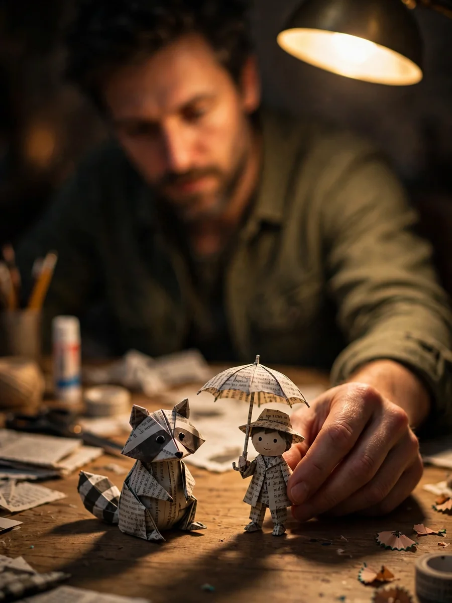 Act as a Warm-Toned Creative Scene with Paper Figures — ChatGPT Prompt