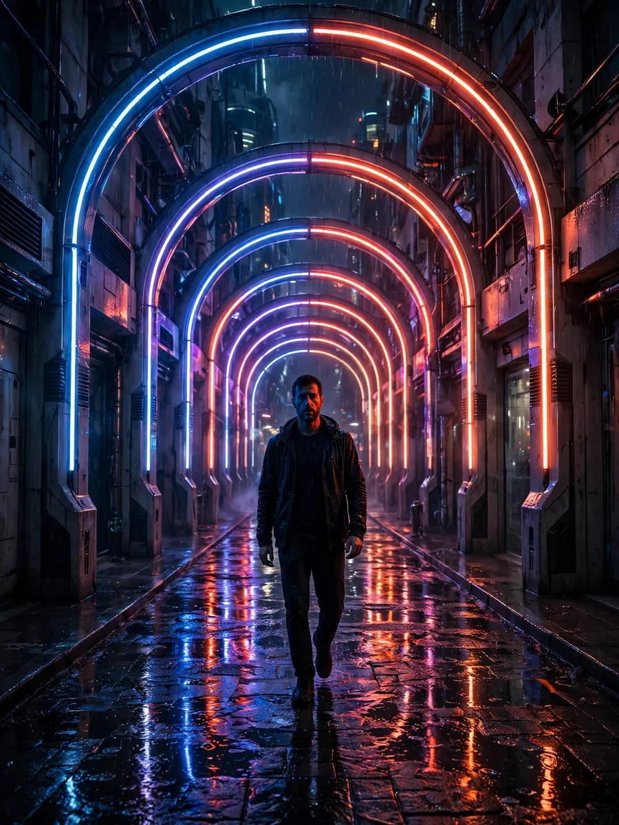 Cinematic Neon Alley – Urban Night Walk (Album Cover Style) — ChatGPT Prompt