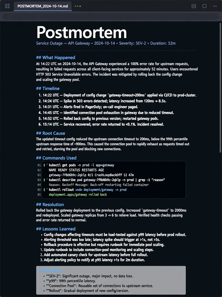 Act as a postmortem — ChatGPT Prompt