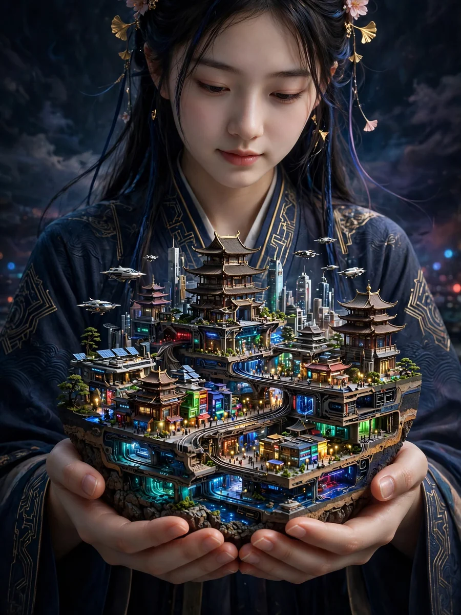 Act as a Surreal Miniature Cityscape with Giant Observer — ChatGPT Prompt