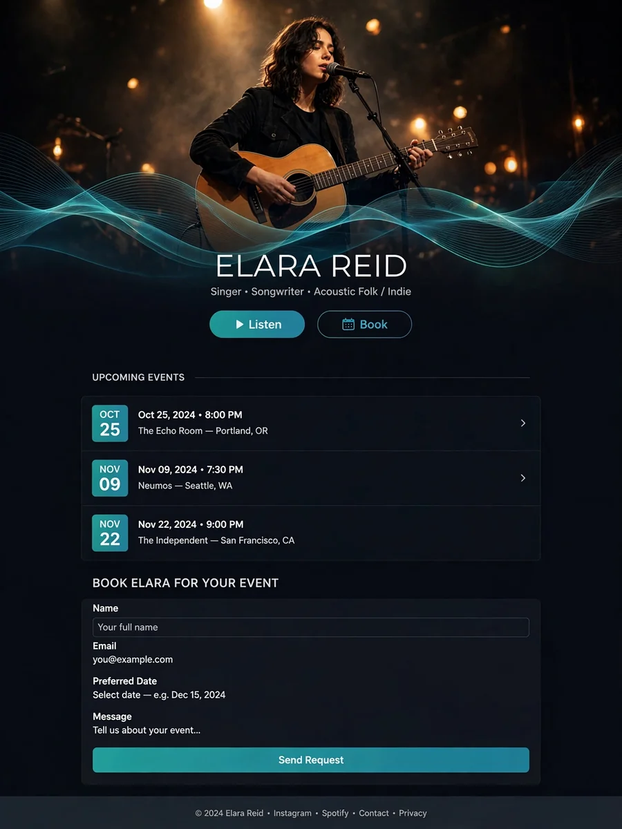 Act as a Musician Portfolio Website Design — ChatGPT Prompt