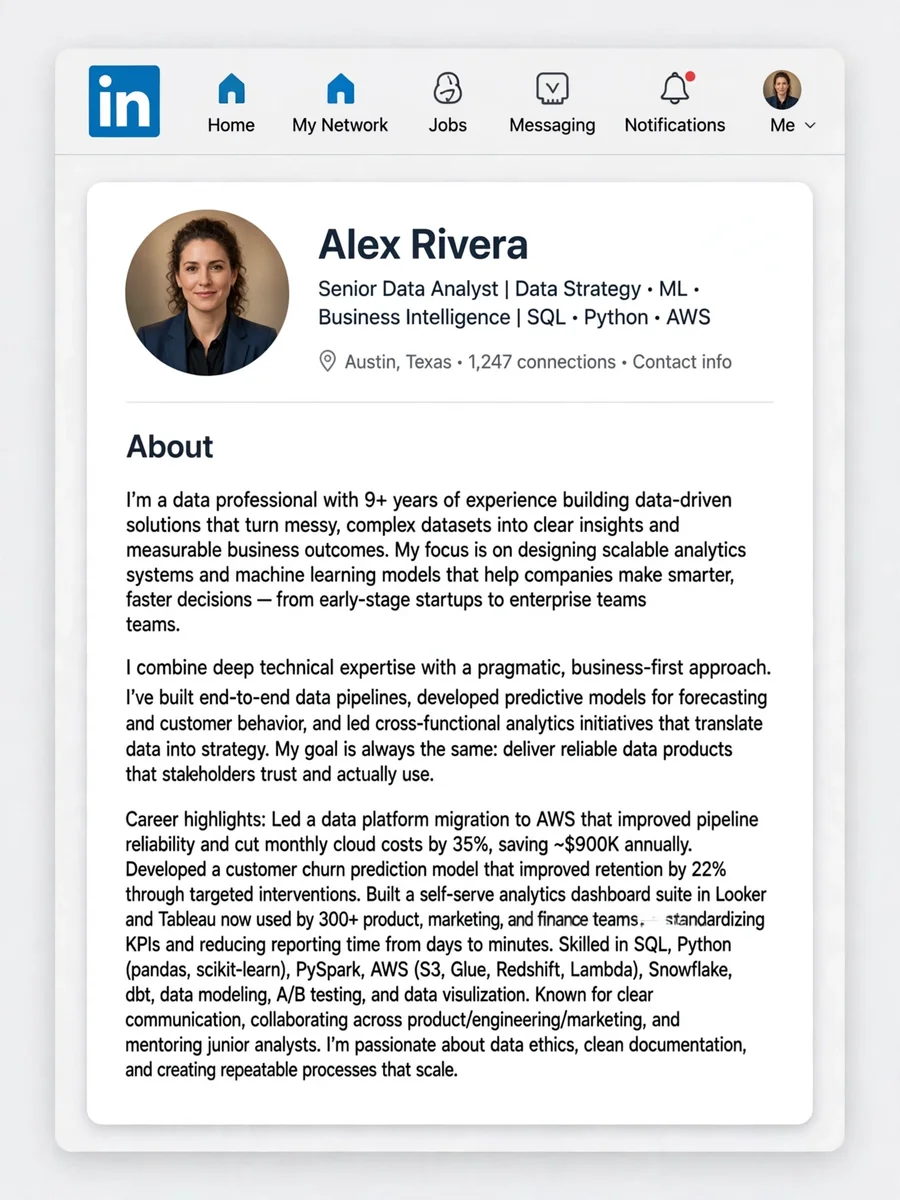 LinkedIn: About/Summary draft prompt — ChatGPT Prompt