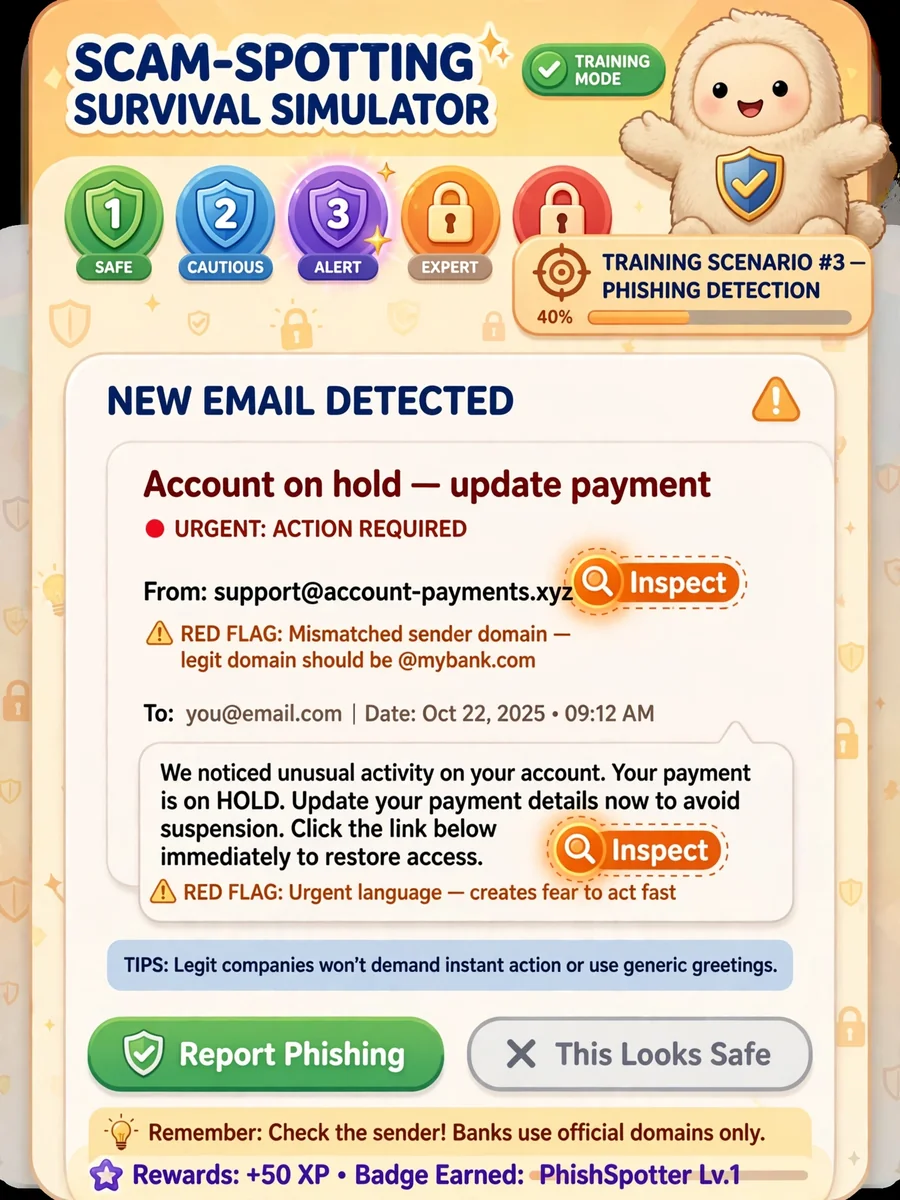 Act as a Cyberscam Survival Simulator — ChatGPT Prompt