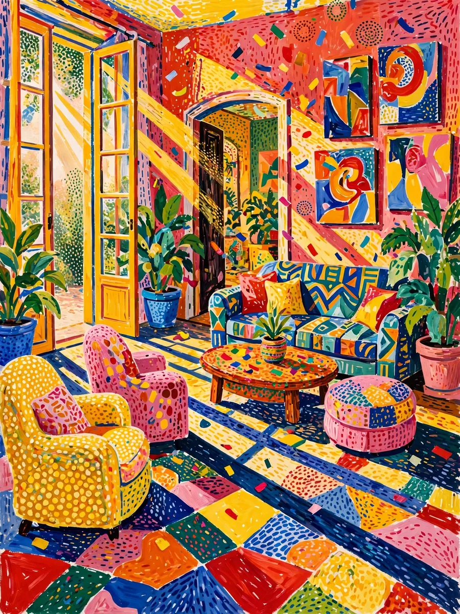 Vibrant Fauvist Style Sunlit Living Room Illustration — ChatGPT Prompt