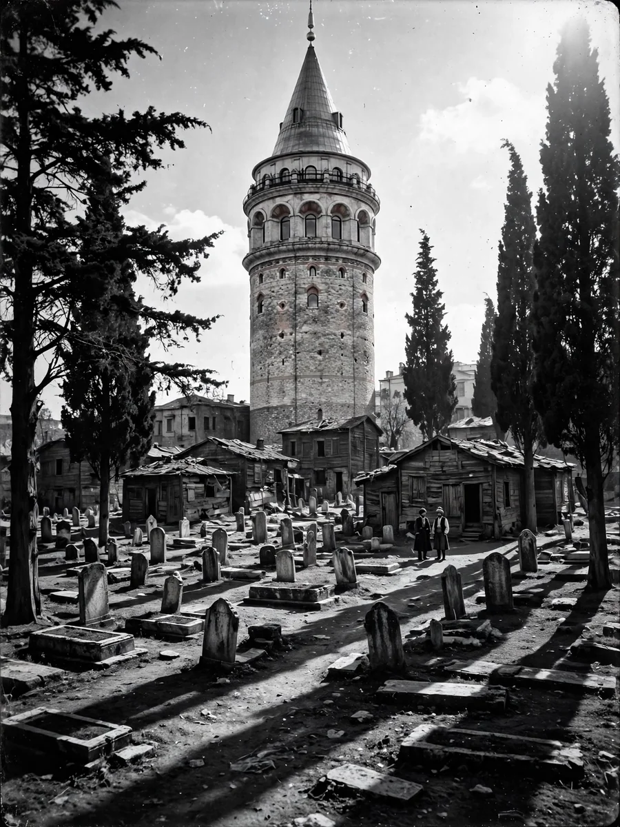 Vintage Black and White Photograph of Galata Tower — ChatGPT Prompt