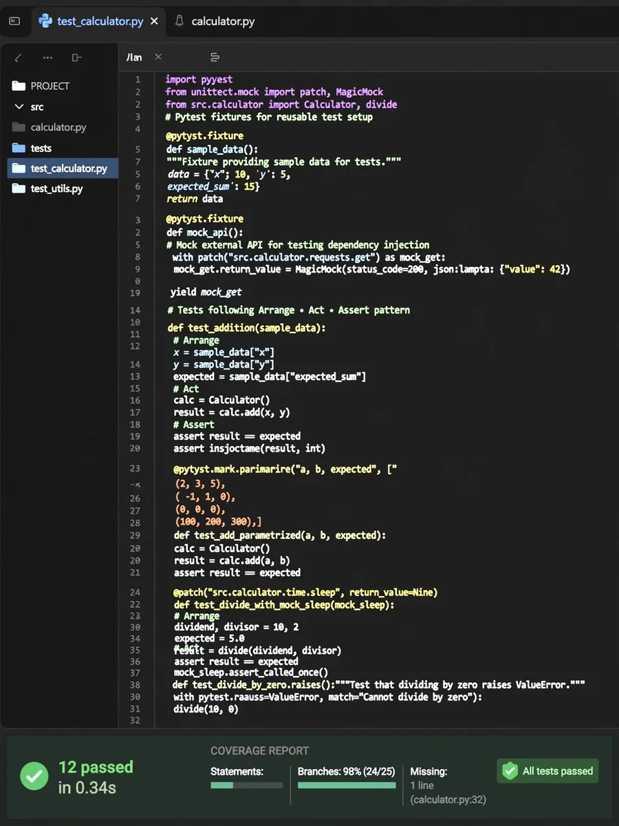 Python Unit Test Generator — Comprehensive, Coverage-Mapped & Production-Ready — ChatGPT Prompt