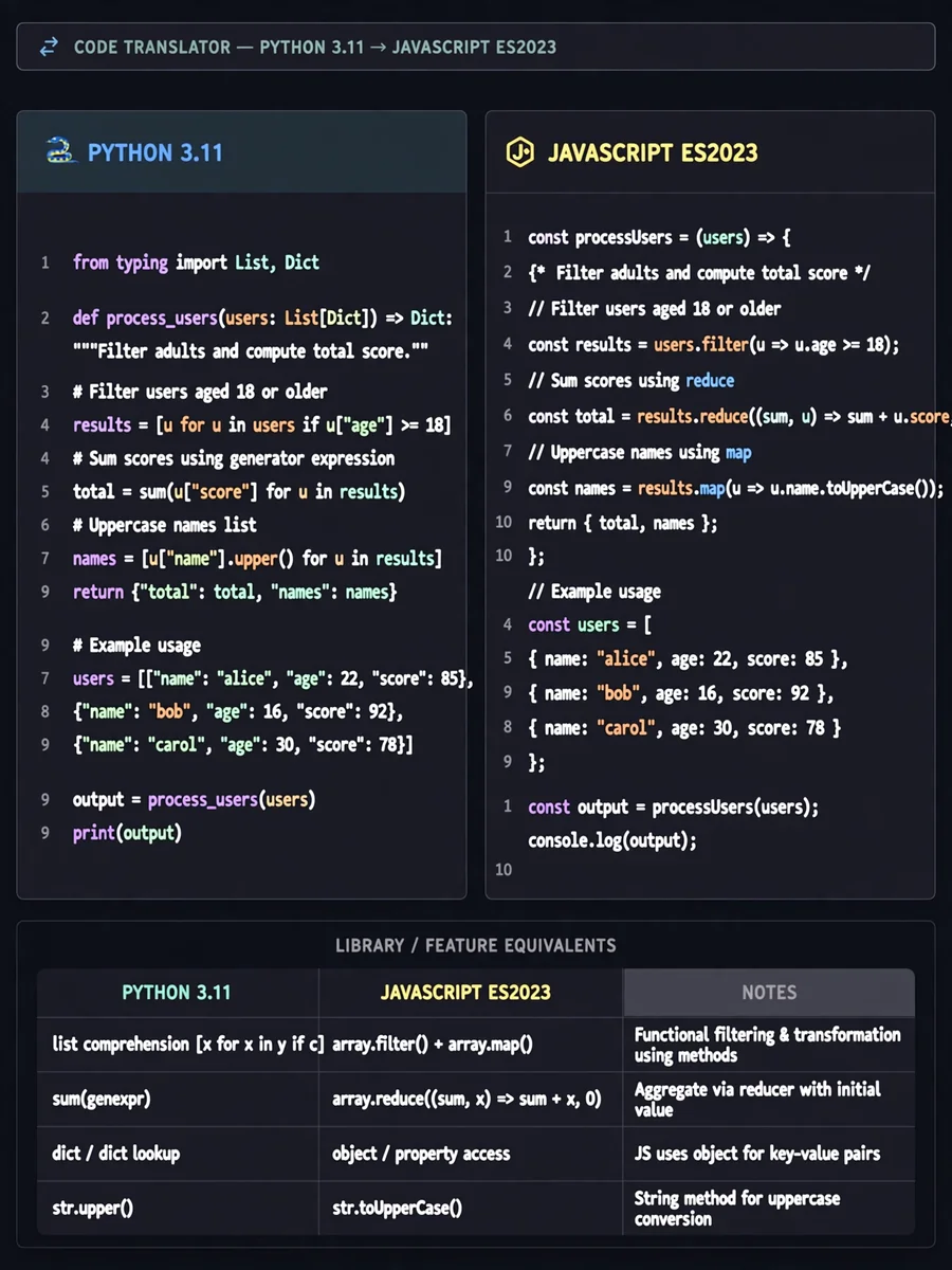 Code Translator — Idiomatic, Version-Aware & Production-Ready — ChatGPT Prompt