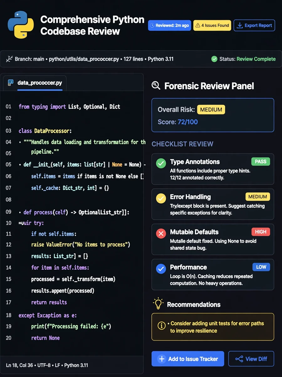 Comprehensive Python Codebase Review - Forensic-Level Analysis Prompt — ChatGPT Prompt
