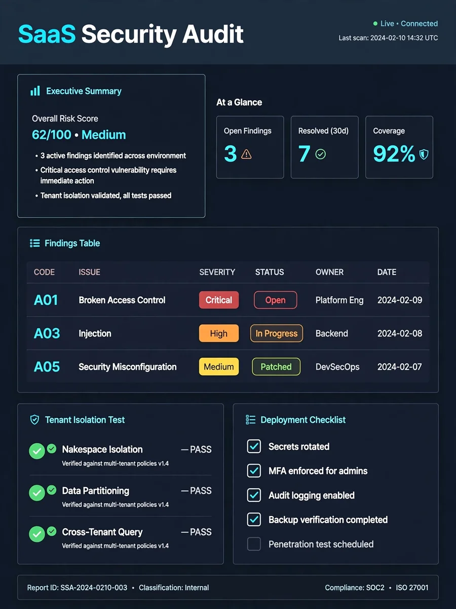 SaaS Security Audit - OWASP Top 10 & Multi-Tenant Isolation Review — ChatGPT Prompt
