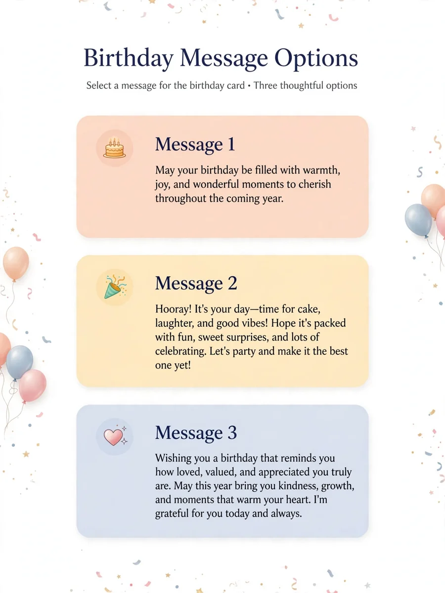 Act as a Birthday Message Generator – 3 Styles — ChatGPT Prompt
