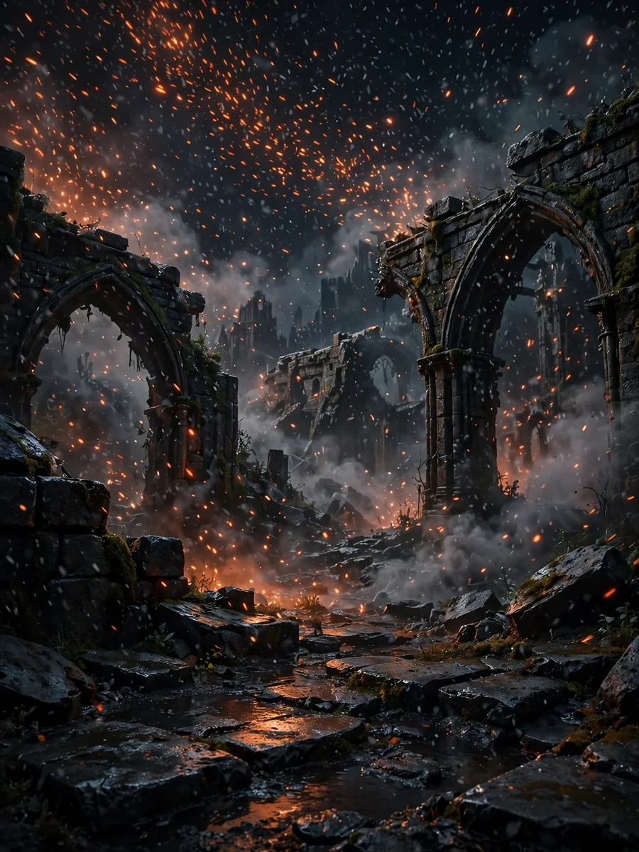 Create a high-fidelity "Embers and Ash" environmental effect for a dark-fantasy 3D landing page. — ChatGPT Prompt