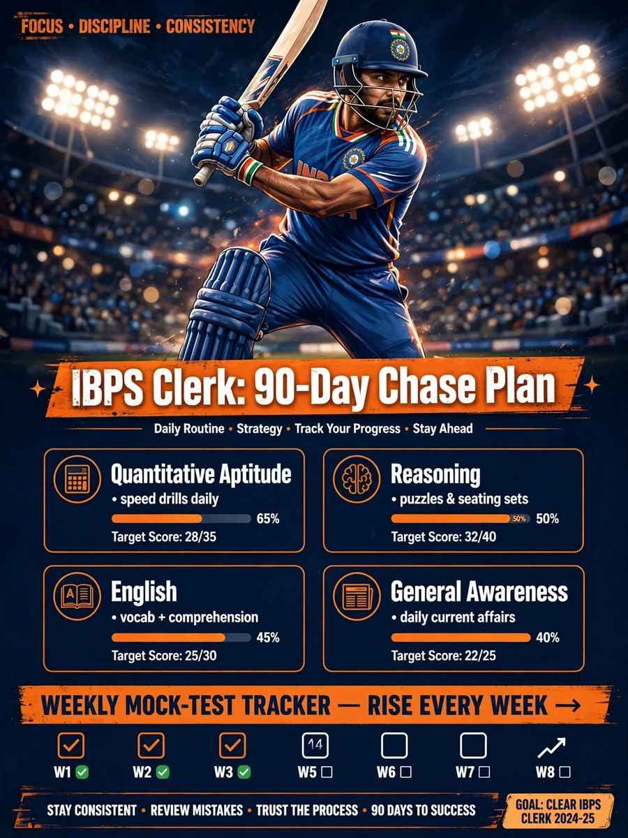 I want u think like virat kohli and analyze the ibps clerk exam in detail and find out the best possible way to clear it with every subject strategy — ChatGPT Prompt