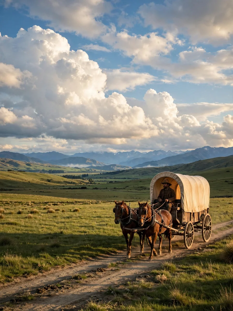 Act as a Cinematic Landscape Photography of Horse-Drawn Wagon — ChatGPT Prompt