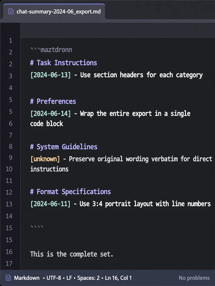 Chat Summary and Export Instructions — ChatGPT Prompt