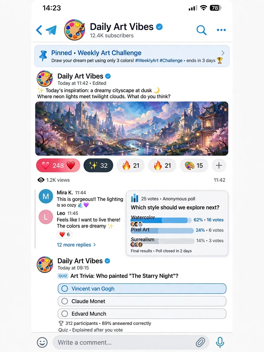 Act as a Boost Engagement in Artistic Telegram Channels — ChatGPT Prompt