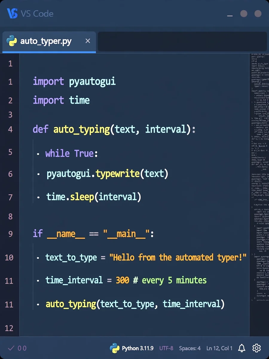 Automated Text Typing Every 5 Minutes with Python — ChatGPT Prompt