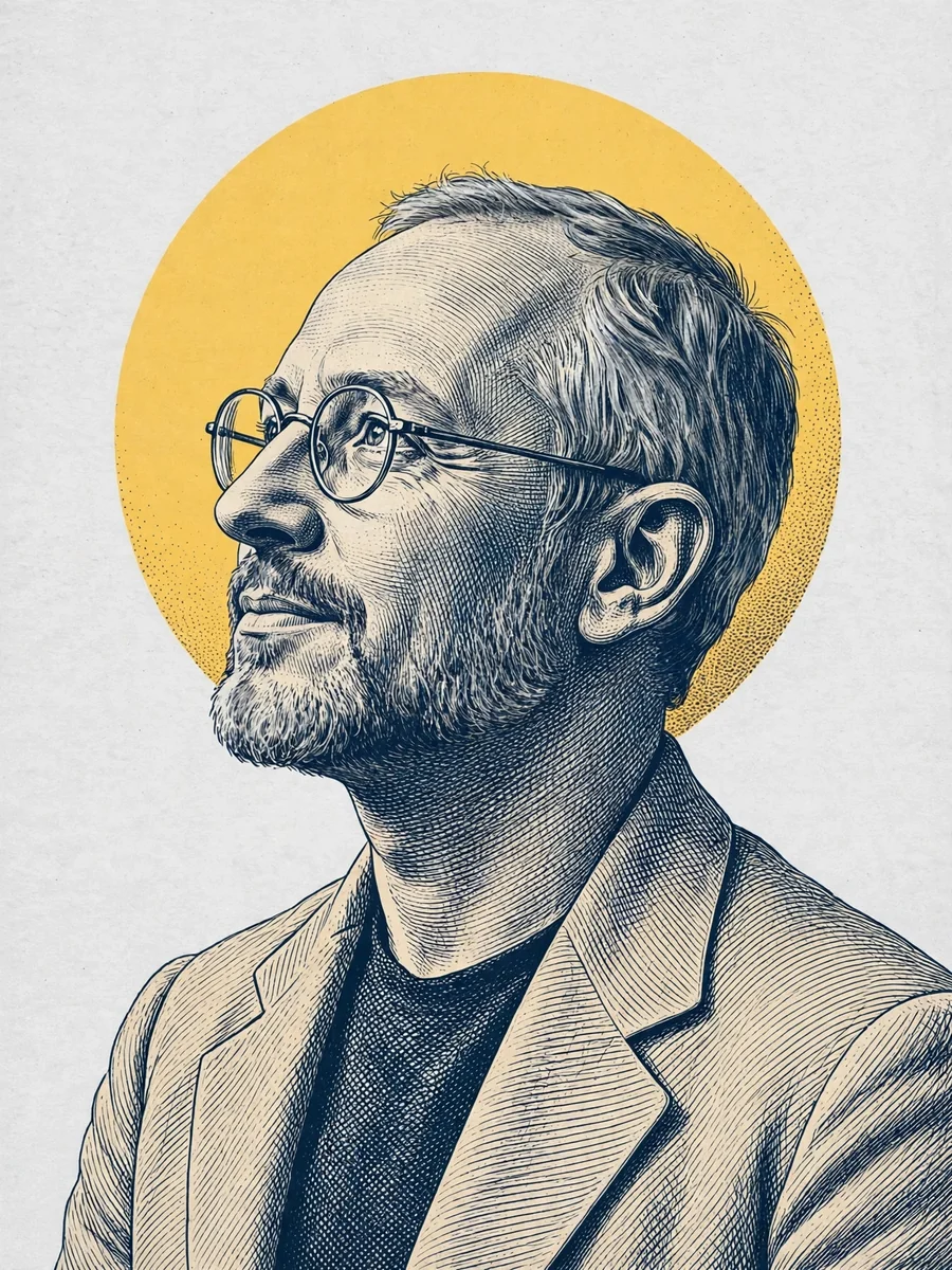 Vintage copper engraving portrait with glasses in front of yellow circle — ChatGPT Prompt