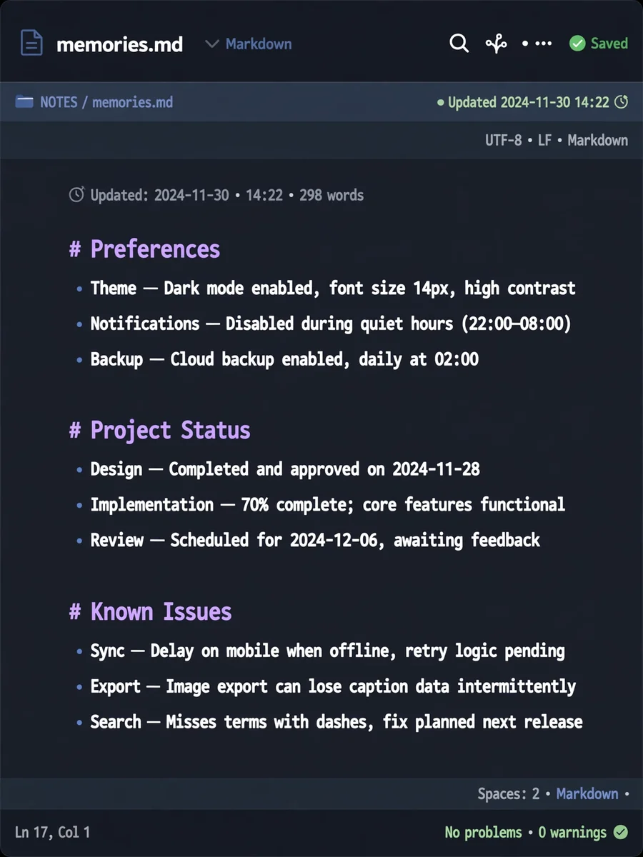 Act as a memories.md Usage Instructions (System Prompt) — ChatGPT Prompt