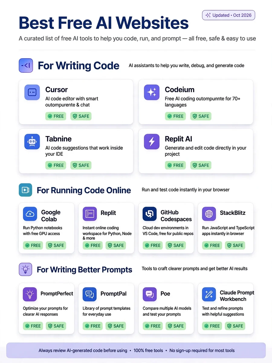 Prompt to learn free AI website which will be most useful for me to use for free — ChatGPT Prompt