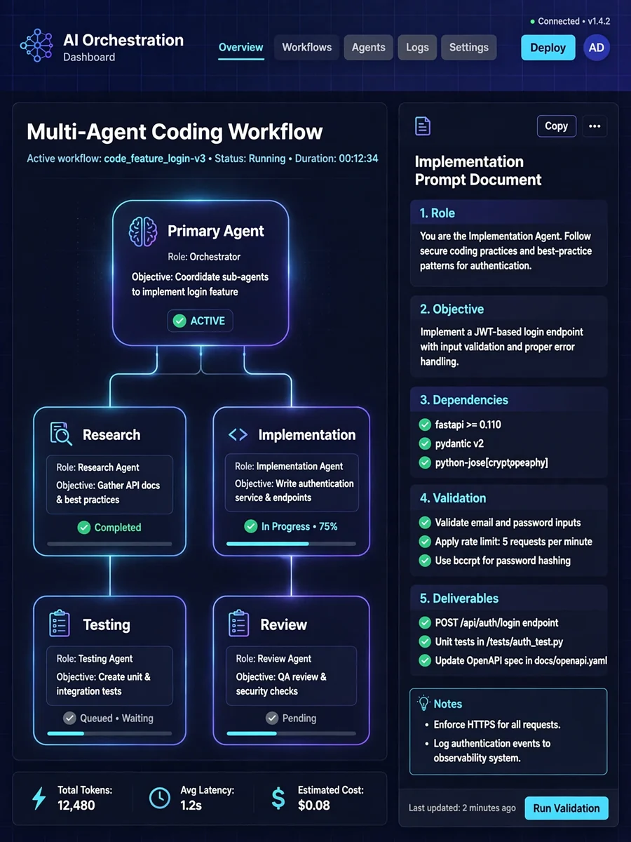 Multi-Agent Coding Workflow & Implementation Prompt Generator — ChatGPT Prompt