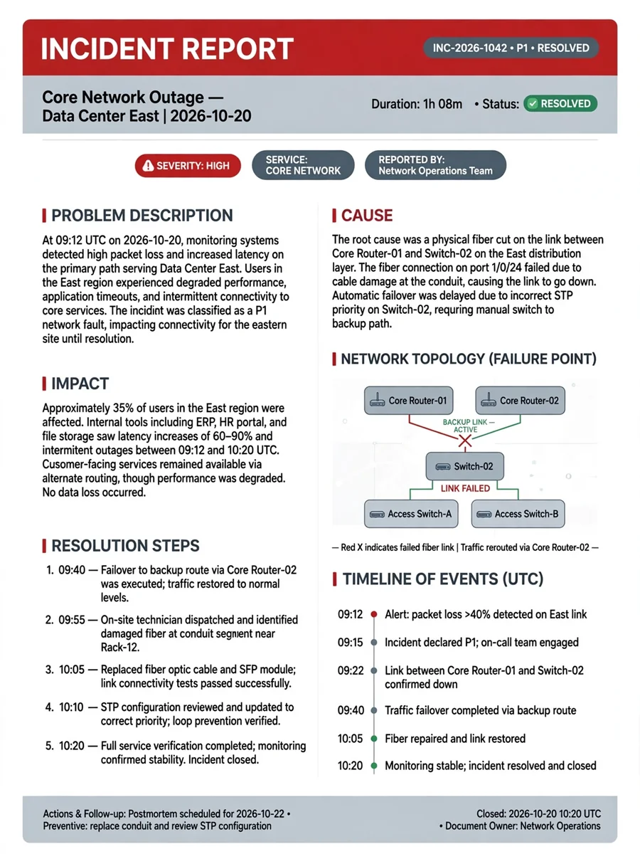 Act as a Network Fault Report Writing — ChatGPT Prompt