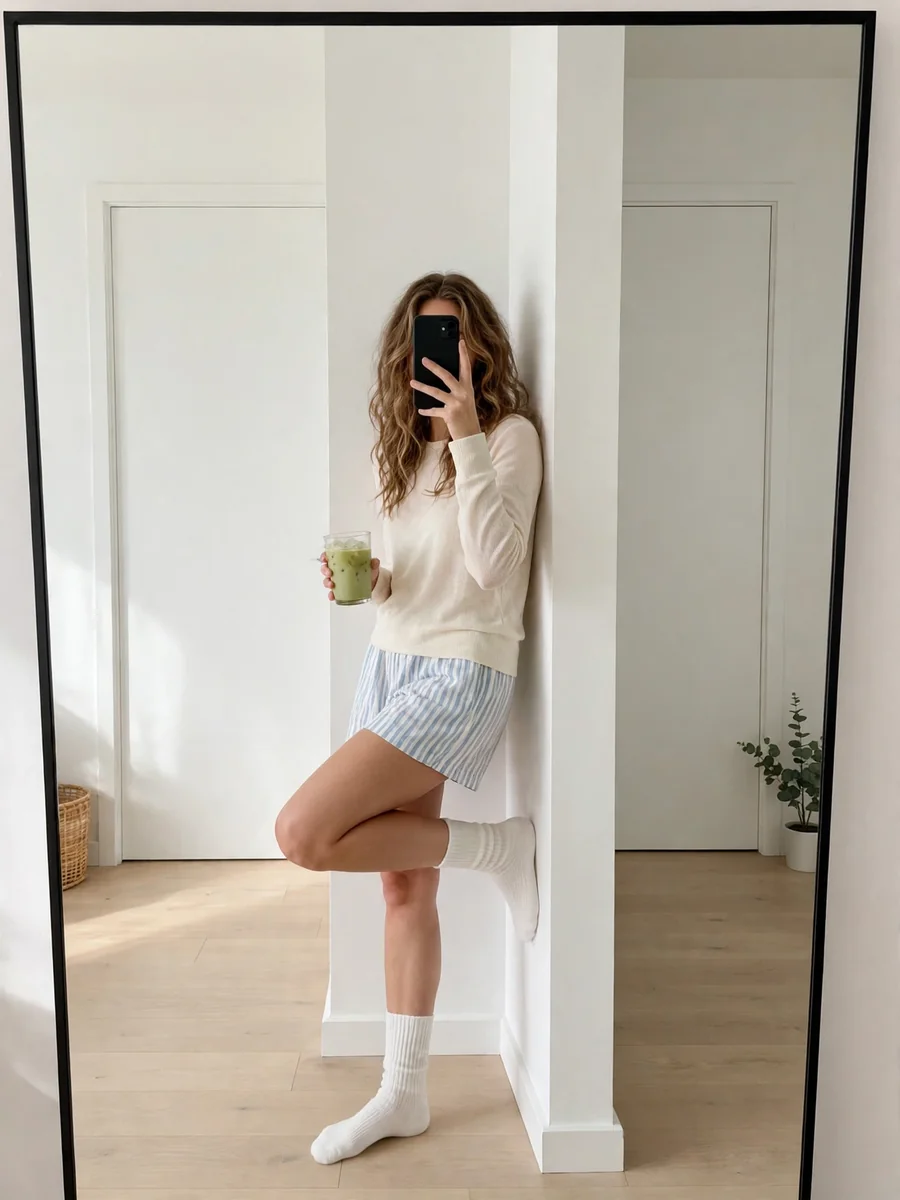 Act as a Cozy Minimalist Matcha Mirror Selfie — ChatGPT Prompt
