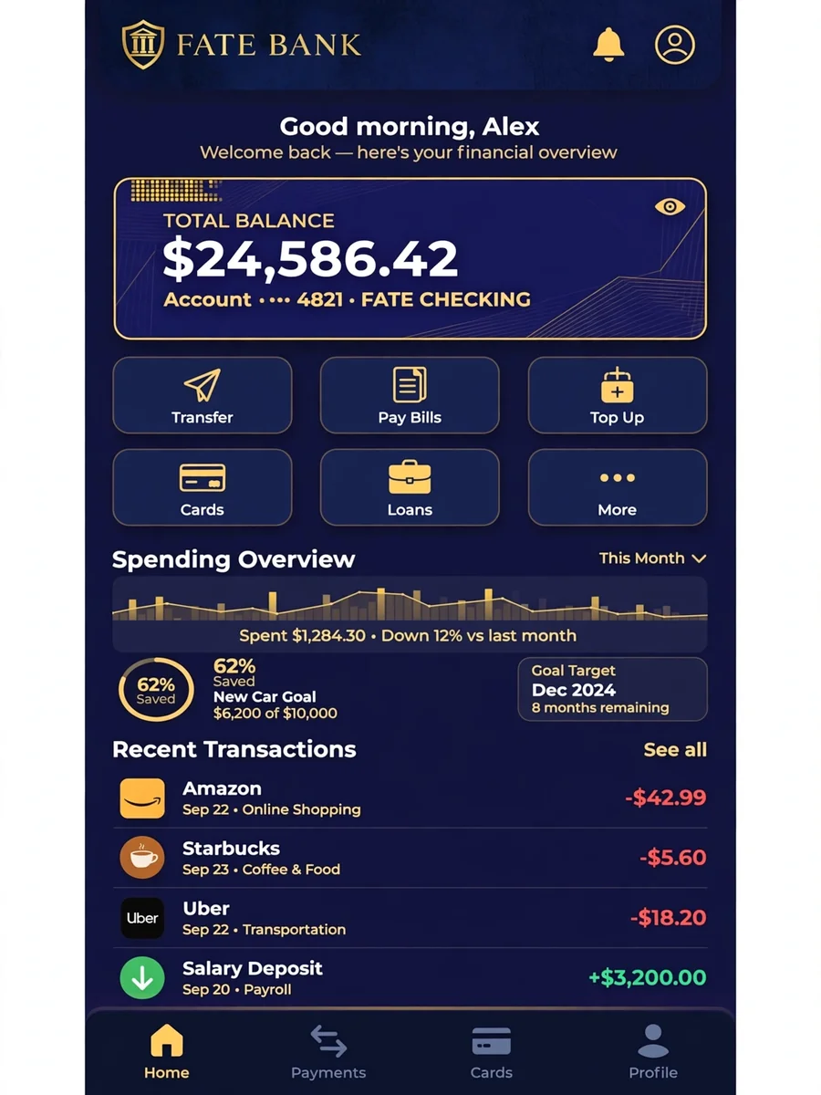Create a bank website with a lot of functions naming it FATE BANK — ChatGPT Prompt