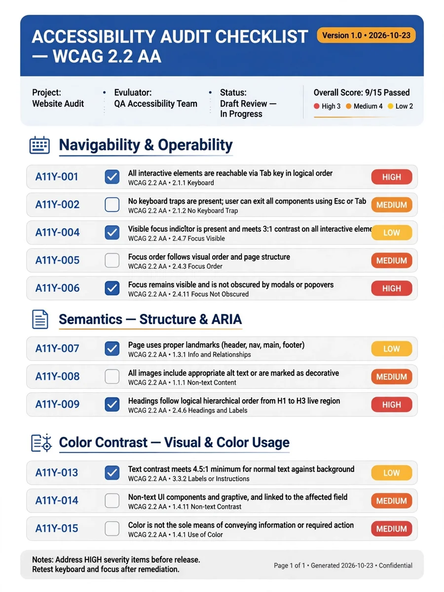 Accessibility Audit Checklist Writer for Web UIs — ChatGPT Prompt