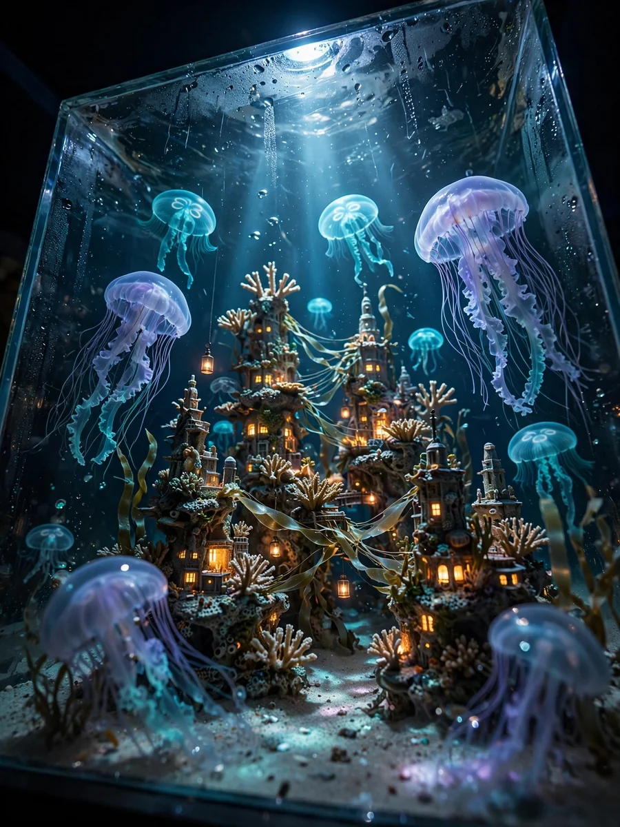 Bioluminescent Jellyfish City in a Night Aquarium — ChatGPT Prompt