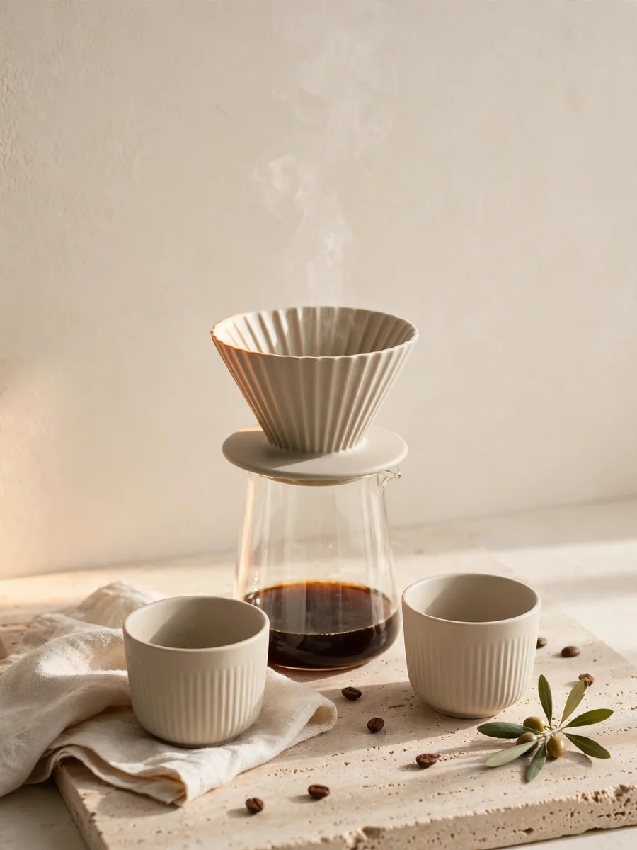 Matte Ceramic Pour-Over Coffee Set Hero Shot — ChatGPT Prompt