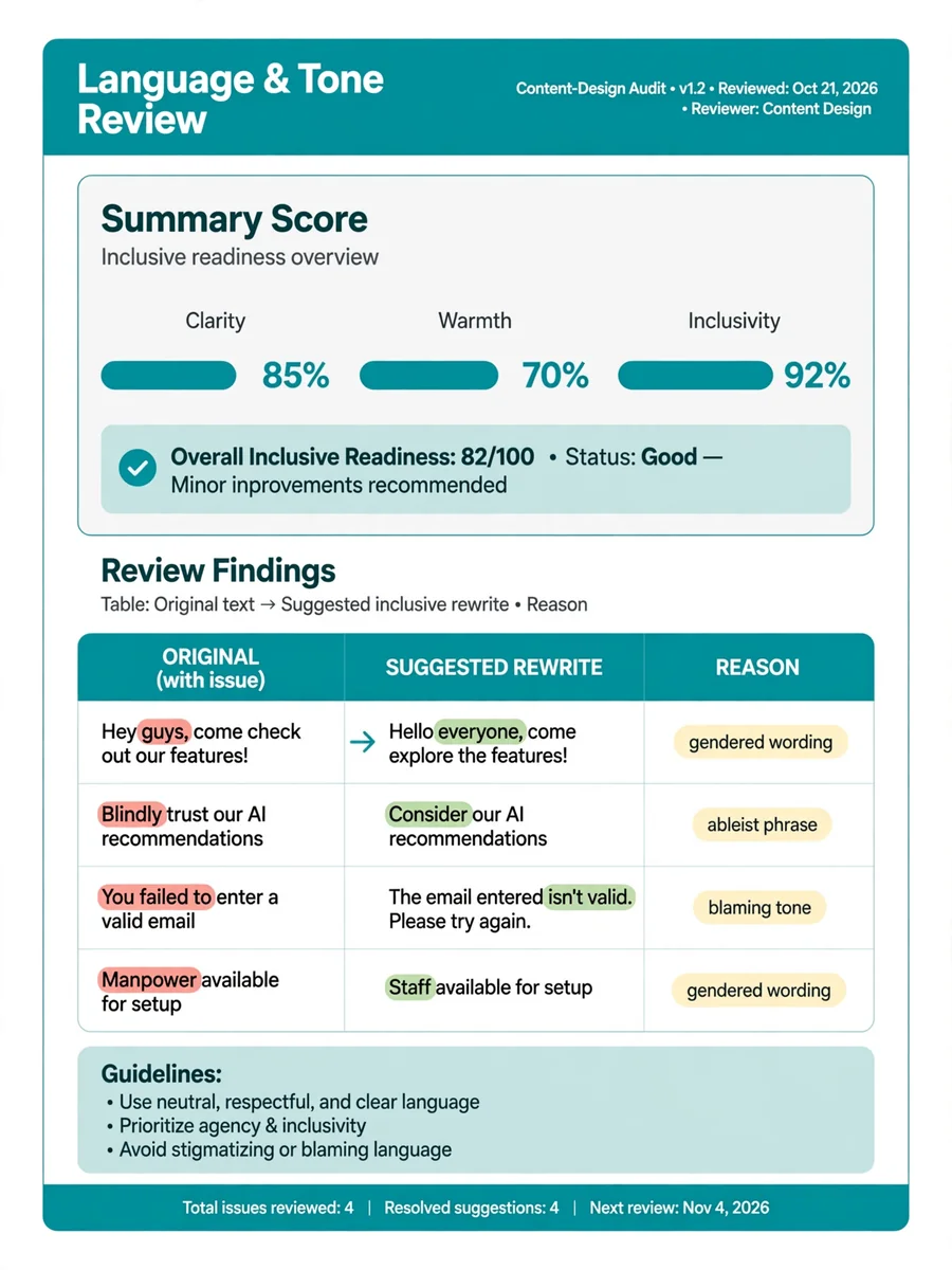 Act as an Inclusive Language and Tone Reviewer — ChatGPT Prompt