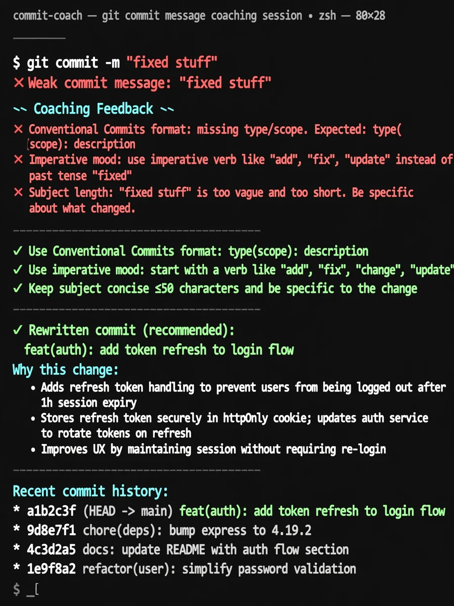 Act as a Git Commit Message Quality Coach — ChatGPT Prompt
