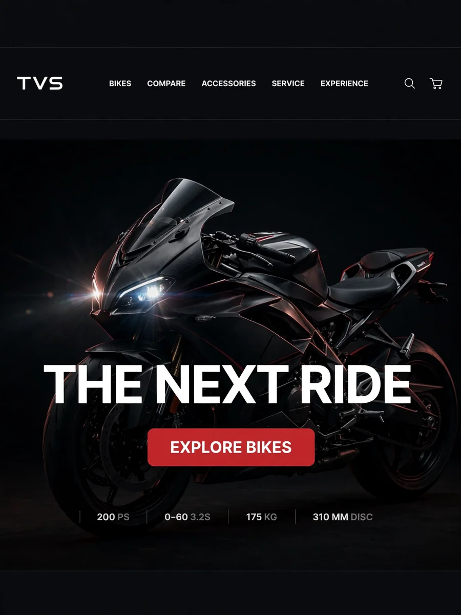 Act as a Premium TVS Motor Digital Showroom Website — ChatGPT Prompt