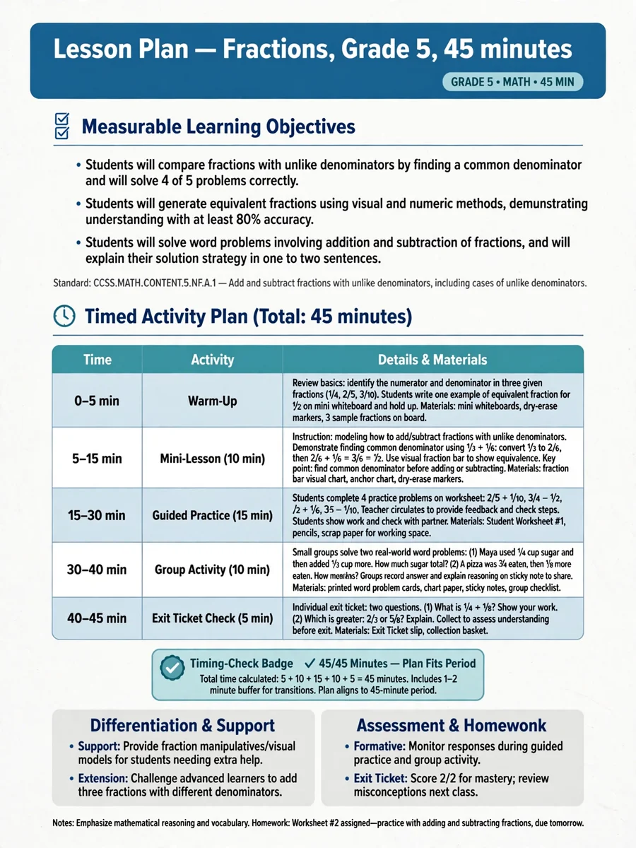 Act as a Lesson Plan Designer and Timing Checker — ChatGPT Prompt