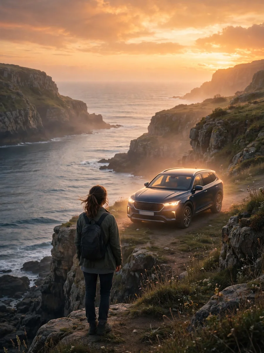 Glowing Car at an Ocean Sunset Dialogue Scene — ChatGPT Prompt